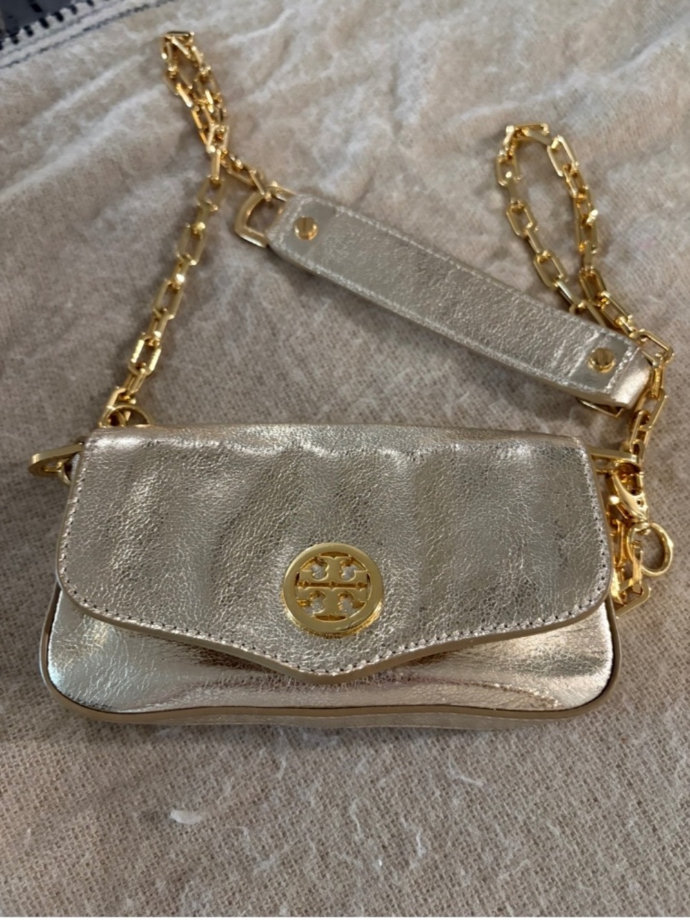 Authentic Tory Burch Gold Leather Purse / Clutch
